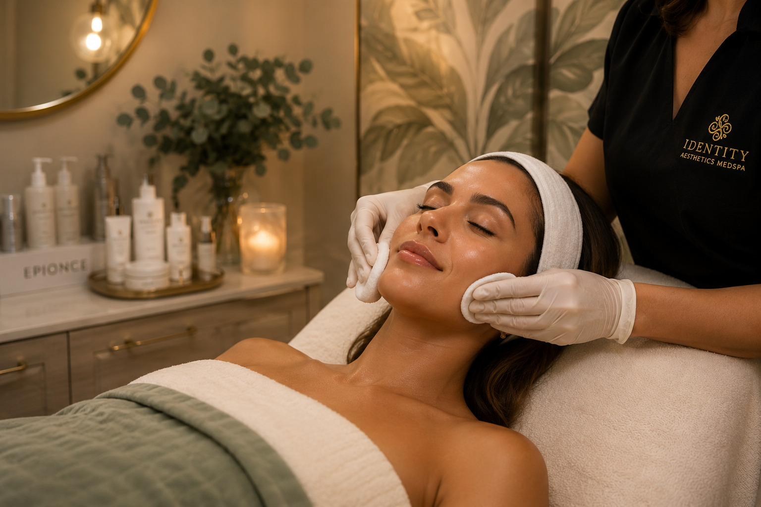 Client receiving a customized facial at Identity Aesthetics MedSpa