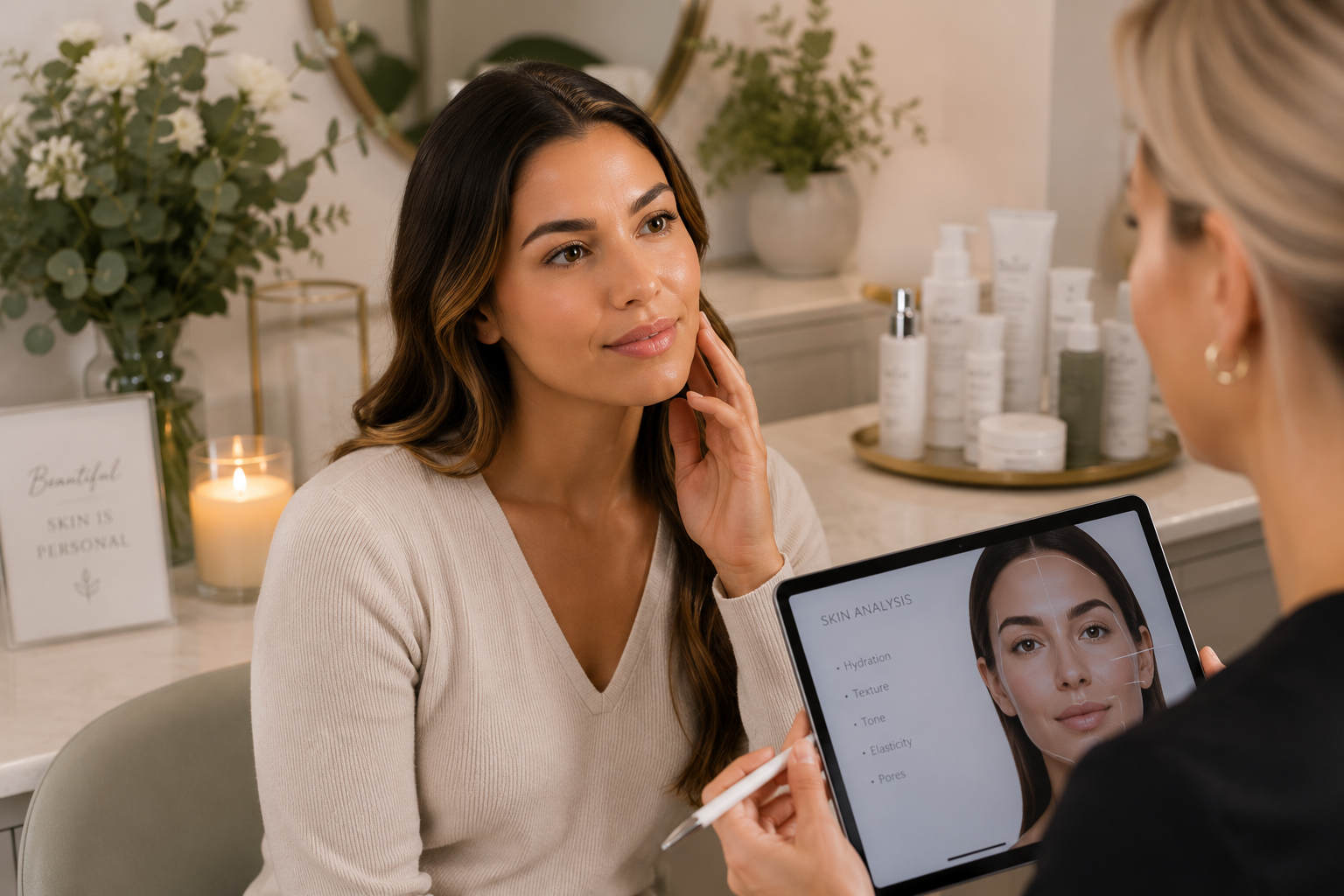 New client skin consultation at Identity Aesthetics MedSpa