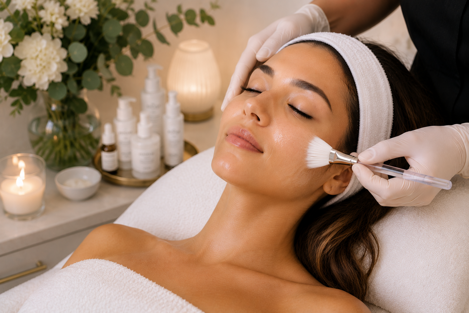 Client receiving a hydrating facial treatment